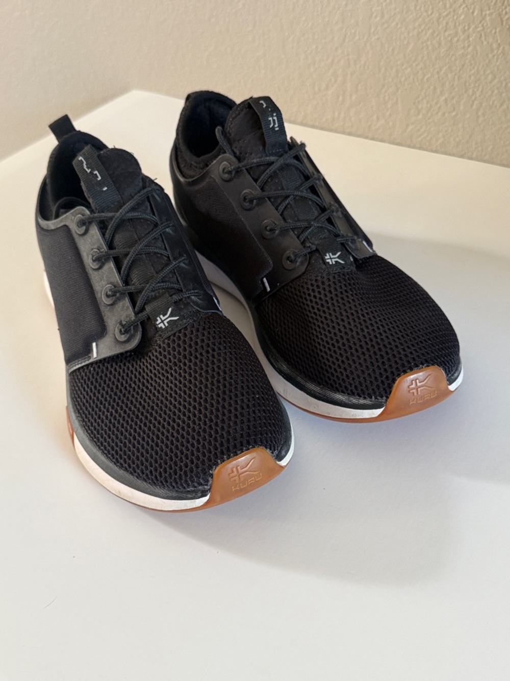 KURU Black Athletic Sneakers with Brown Toe Accents